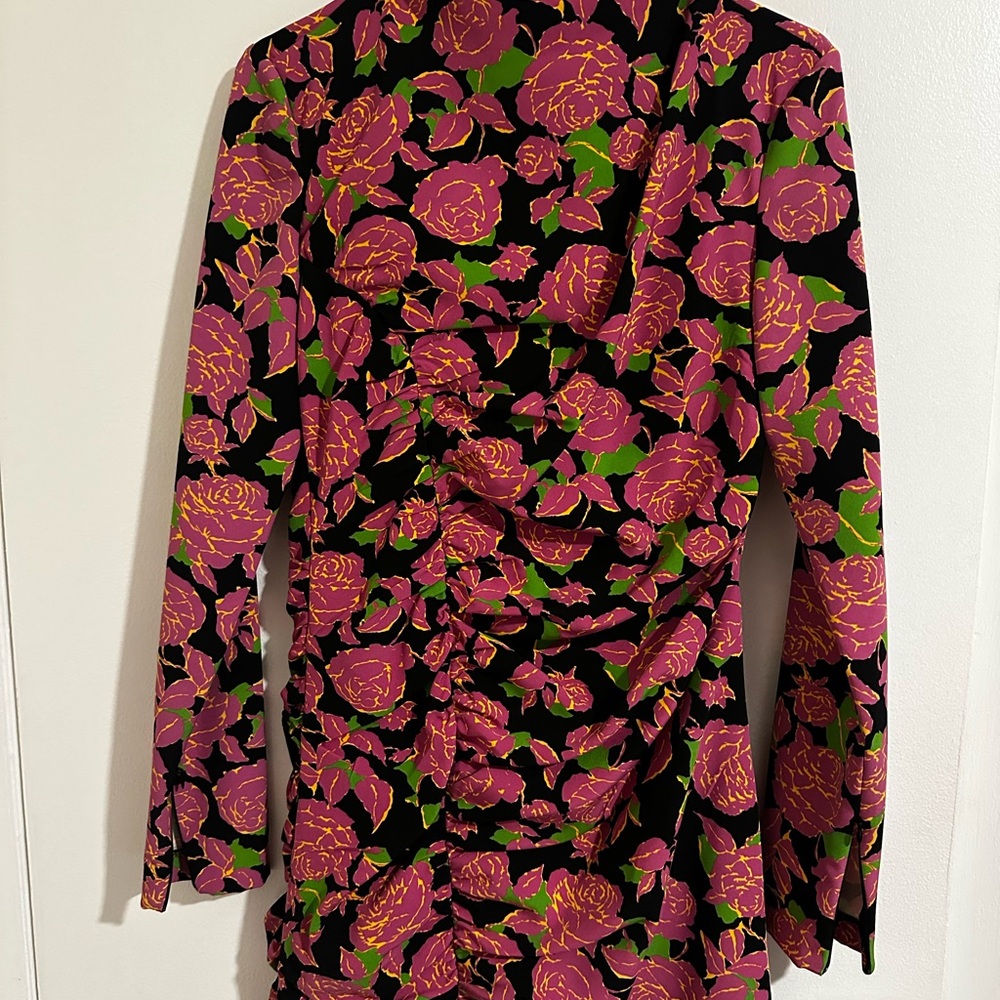 Zara Black Dress with Pink and Green Floral Design